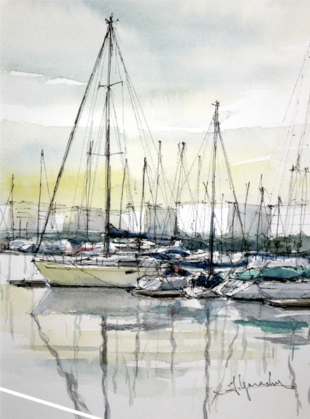 水彩画原画 帆走ヨット・江の島沖 ＃461 | syoumei ｜インテリア絵画 アートの専門通販 thisisgallery（ディスイズギャラリー）